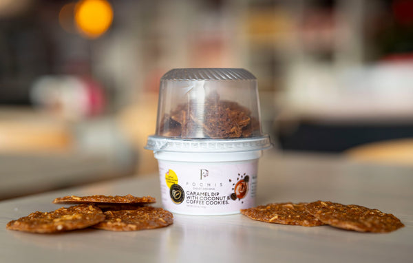 CARAMEL DIP WITH COCONUT COFFEE COOKIES