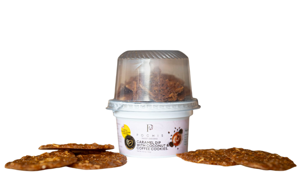 CARAMEL DIP WITH COCONUT COFFEE COOKIES